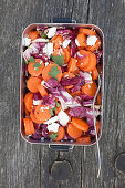 Salad with radicchio, carrots and sheep's cheese