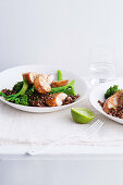 Tamari and maple glazed chicken breasts with ginger quinoa