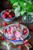 Strawberry yogurt ice cream popsicles