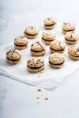 White chocolate chip cookies filled with chocolate ganache (vegan)