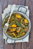 Spinach noodles with ginger squash