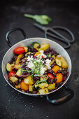 Sauteed Vegetables with black beans in a pan