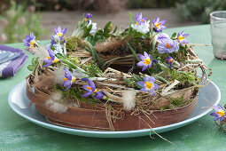 Wreath Of Twigs And Bark With Crocuses