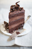 A piece of chocolate cream cake
