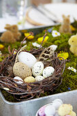 Easter arrangement in vintage baking tray