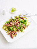 Warm tuna and green tea noodle salad