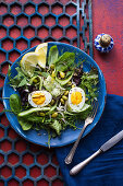 Summer salad with edamame, egg and herbs
