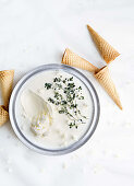 Coconut milk-yogurt ice cream with lemon thyme