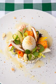 Spring vegetables with Robiola cheese and a boiled egg