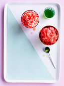 Watermelon shaved ice with basil syrup