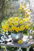 Spring Bouquet Of Daffodils And Sloe Branches