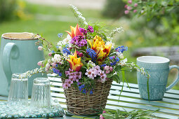 Colorful Spring Bouquet In The Basket