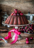 Chocolate bundt cake with cherries
