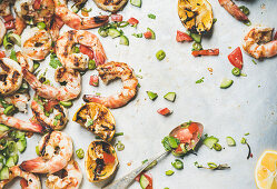 Grilled tiger prawns with lemon and mint salsa
