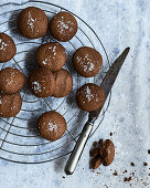 Oat biscuits with cocoa on a wire rack