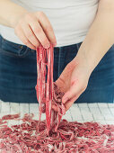 Homemade raw beetroot pasta