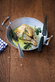Spring chicken with herbs (sage, rosemary, thyme)