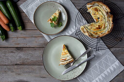 Carrot and courgette quiche, sliced