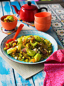 Mexican Saffron Rice with Zucchini Flowers