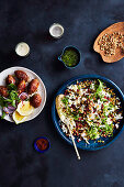 Freekeh, shaved cauliflower salad with herb dressing and kibbeh