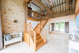 Staircase in old barn converted into home