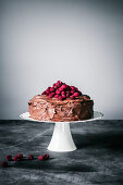 Chocolate raspberry cake with coconut milk chocolate ganache