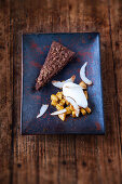 A peanut brownie with coconut sorbet and curried banana