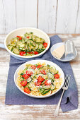 Pasta with courgette and chery tomatoes