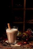 Frothy Hot Chocolate with Cinnamon in an Autumn Setting