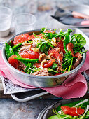 Honey soy pork with pink grapefruit and snow pea salad