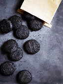 Black sesame, brown butter and wattleseed cookies