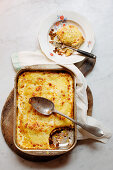 Vegetarian lasagne with lentil bolognese and goat's cheese