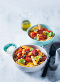 Penne with tomatoes and chorizo