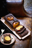 Chocolate cake with persimmon