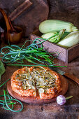 Garlic shoots and zucchini pie