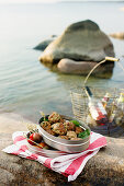 Lamb meatballs for a picnic by a lake