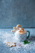 Homemade shortbread biscuits and hot chocolate with cream for Christmas