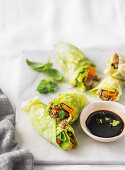 Cabbage and spicy beef wraps