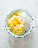 Ingredients for potato dough in a bowl