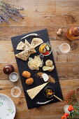 Elegant looking cheese board with champagne