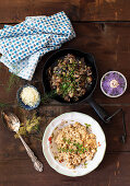 Einkorn Risotto with mushrooms and fresh herbs (ancient grain)