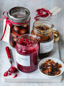 Christmas cranberry chutney, pickled onions and mincemeat for mince pies