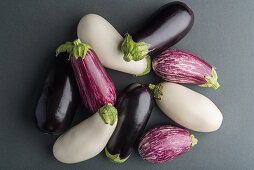 Various coloured aubergines