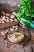 Mushroom, potato and leek cream soup