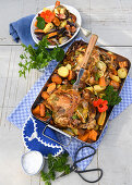 Roast chicken with root vegetables