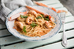 Pasta with scampi in a creamy sauce