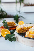 Pumpkin and oranges tart with one slice cut off