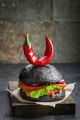 Purgatory burger with pepper in the shape of horns