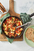 Arrabiata scramble with crispy salami