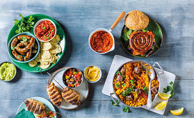 Boerie twisters, stockbrood, burgers, salsa and south african paella